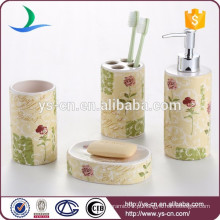 4pcs cerâmica sabonete titular banheiro acessório conjunto com decalques de flores